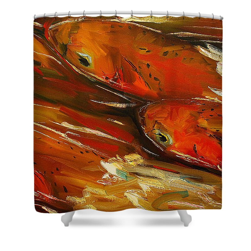 Trout Shower Curtain featuring the painting Large Trout Stream Fly Fish by Diane Whitehead