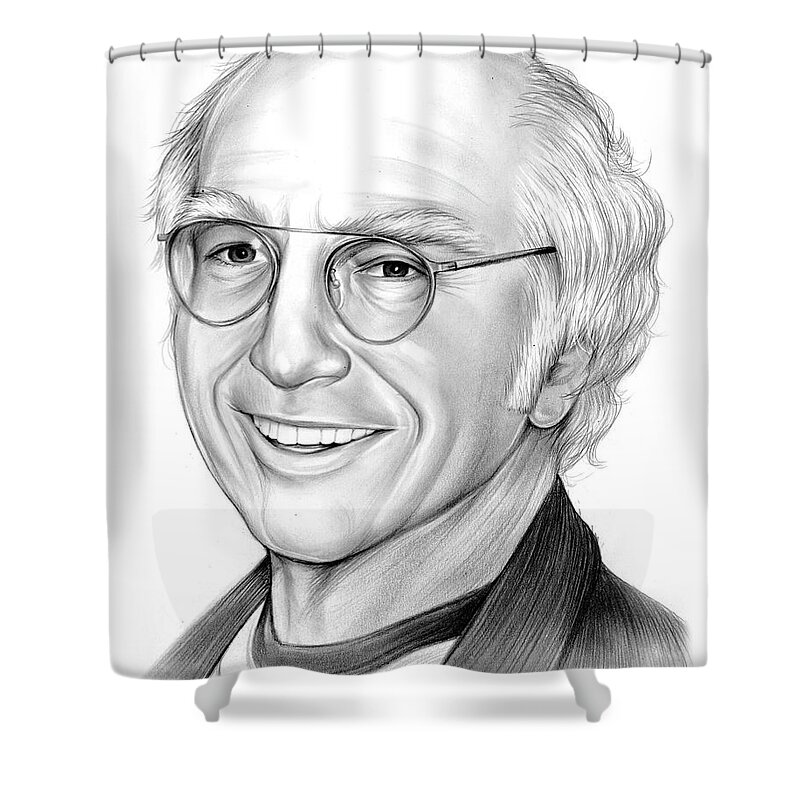 Larry David Shower Curtain featuring the drawing Larry David by Greg Joens