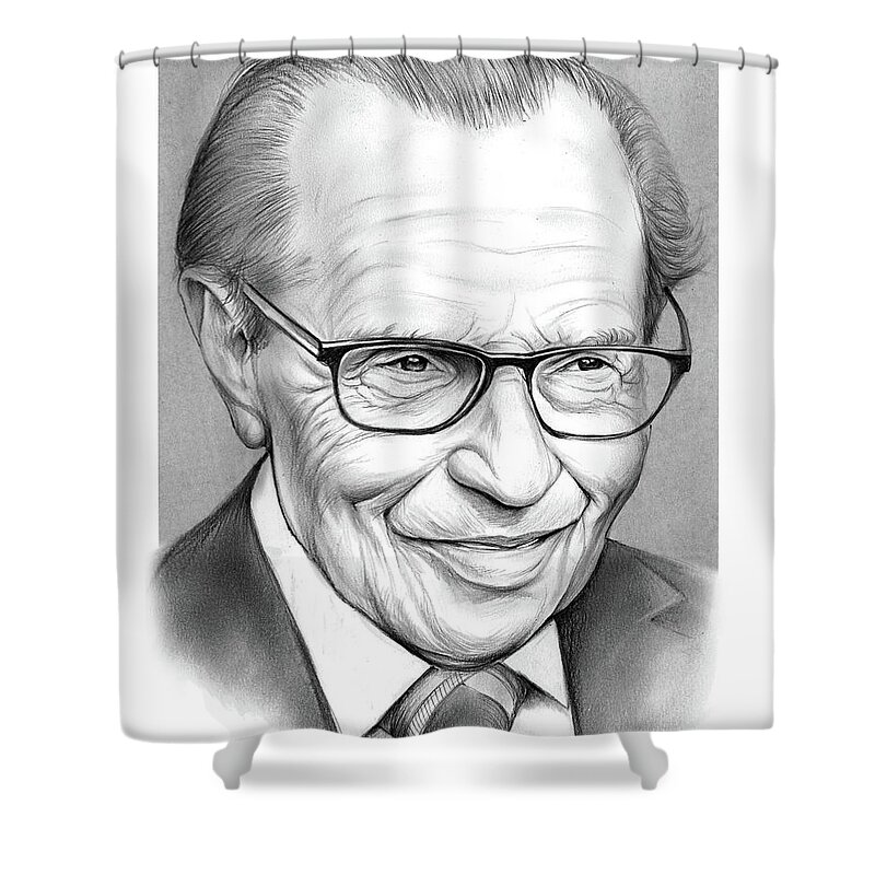 Larry King Shower Curtain featuring the drawing Larry King by Greg Joens