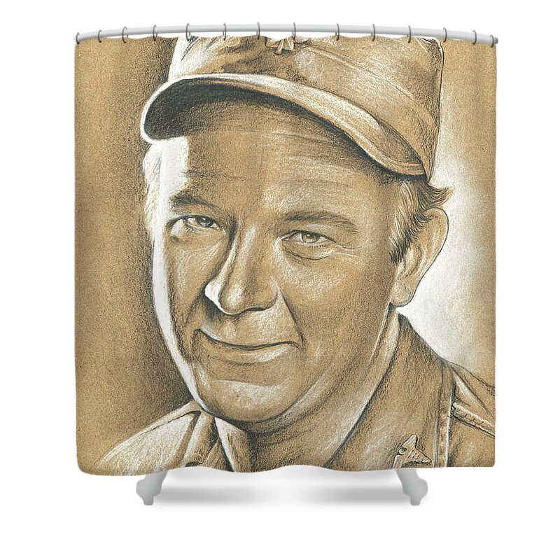 Larry Linville Shower Curtain featuring the drawing Larry Linville by Greg Joens