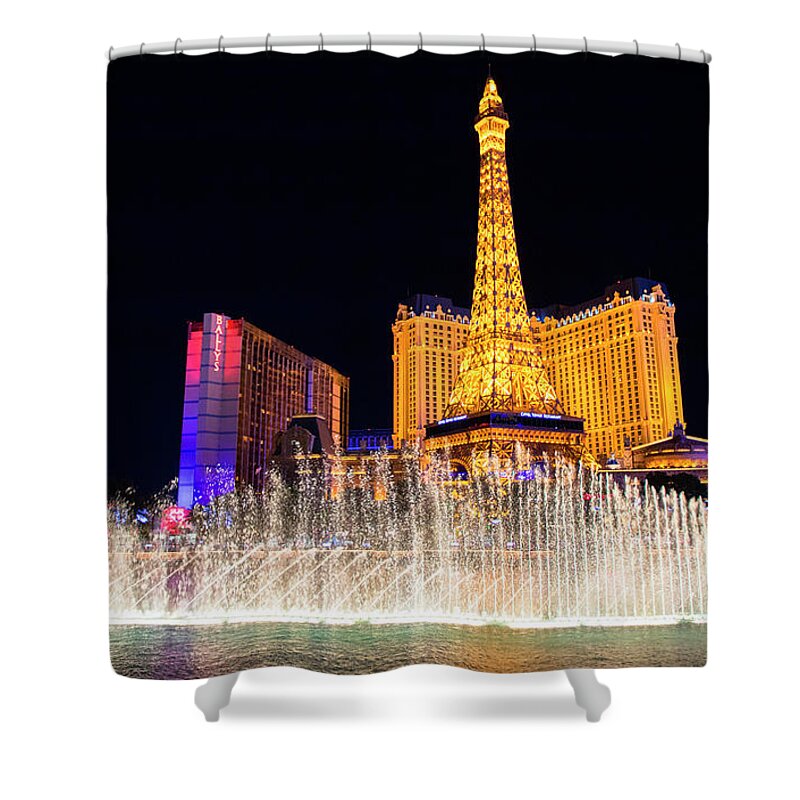 A Night In Paradise Shower Curtain featuring the photograph Las Vegas Night Life by Kasia Bitner