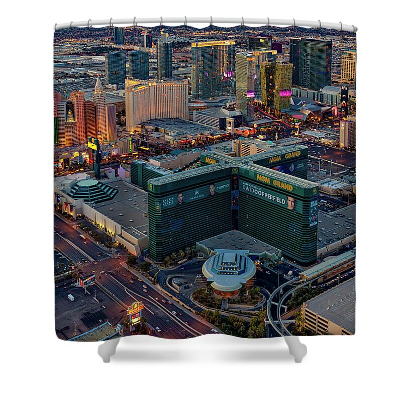 Las Vegas Shower Curtain featuring the photograph Las Vegas NV Strip Aerial by Susan Candelario