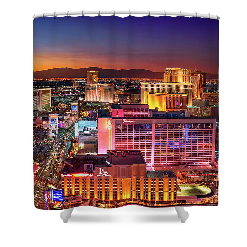 Bellagio Shower Curtain featuring the photograph Las Vegas Strip North View After Sunset by Aloha Art