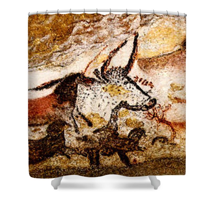 Lascaux Shower Curtain featuring the digital art Lascaux Hall of the Bulls by Weston Westmoreland