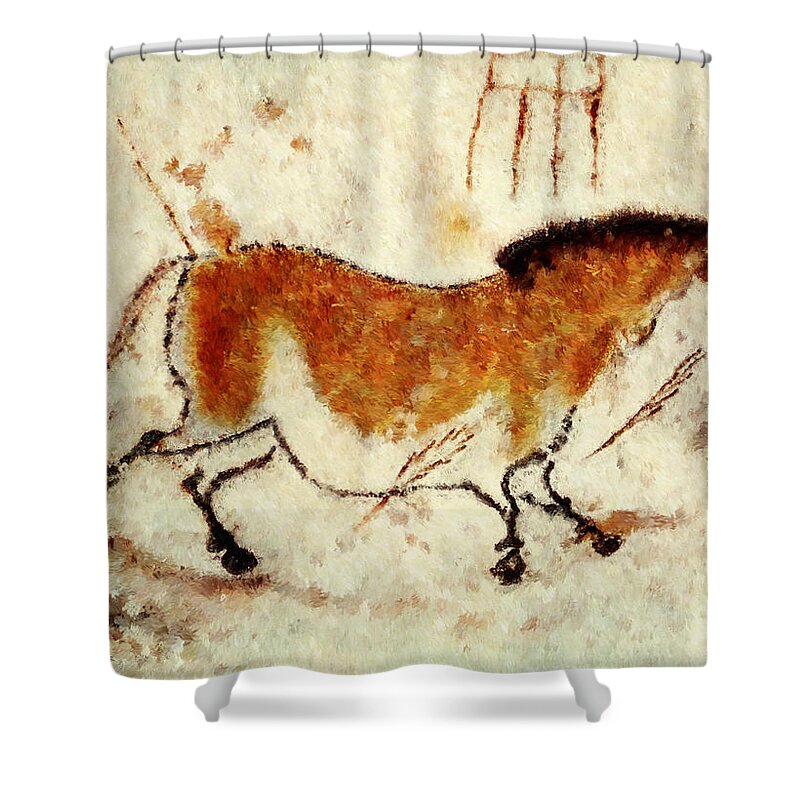 Lascaux Prehistoric Horse Shower Curtain featuring the digital art Lascaux Prehistoric Horse by Weston Westmoreland