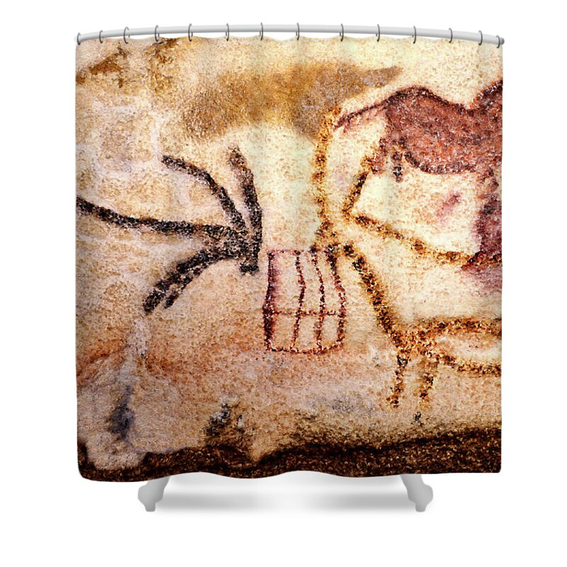 Lascaux Shower Curtain featuring the digital art Lascaux - Two Ibex by Weston Westmoreland