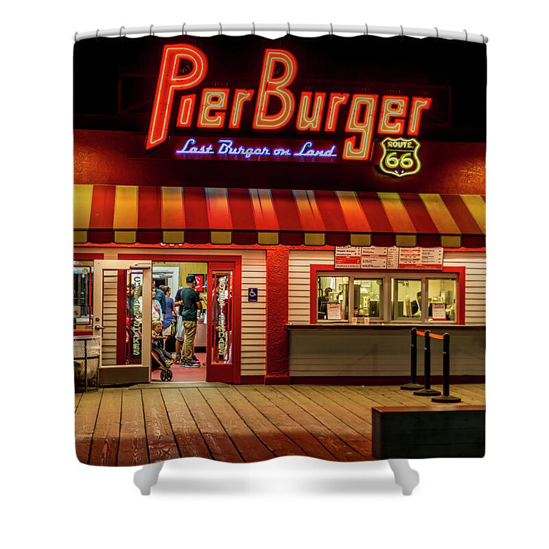 Santa Monica Pier Shower Curtain featuring the photograph Last Burger On Land by Gene Parks