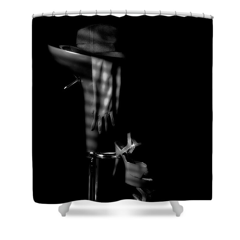 Film Noir Shower Curtain featuring the photograph Last Call in Black and White by Tom Mc Nemar