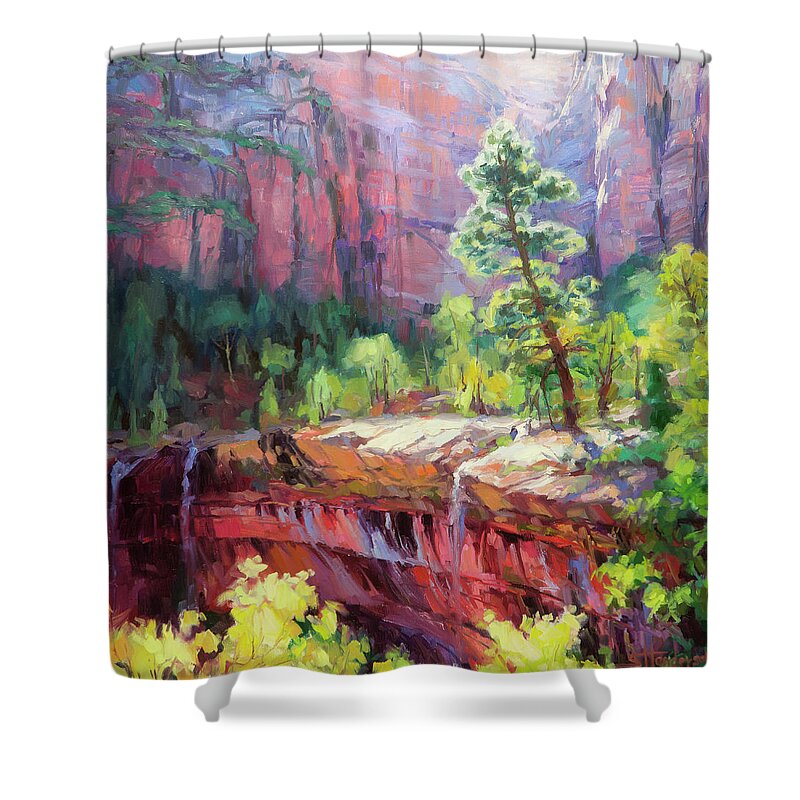 Zion Shower Curtain featuring the painting Last Light in Zion by Steve Henderson