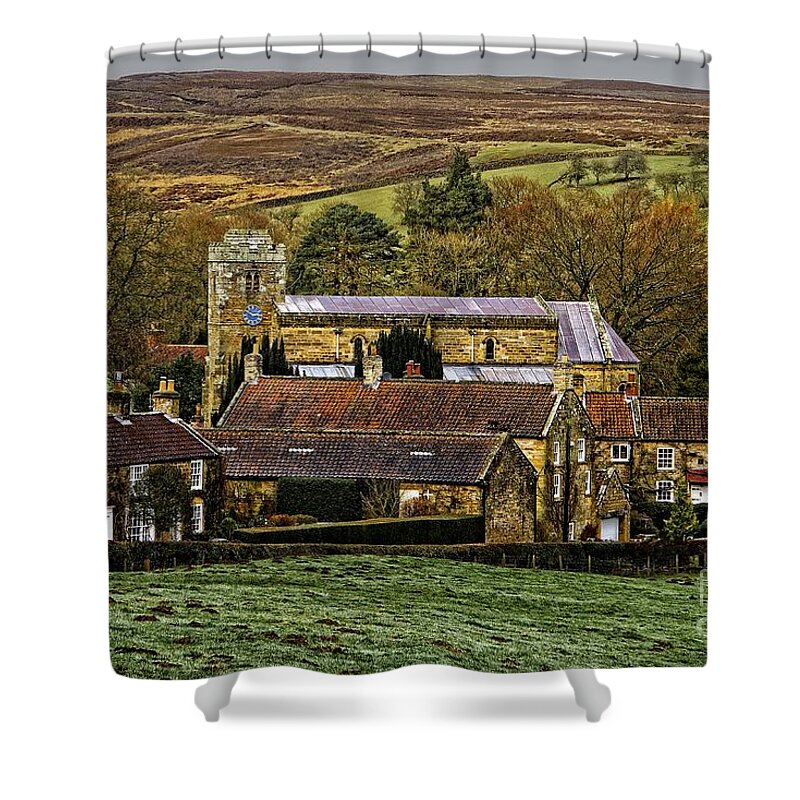 Lastingham Shower Curtain featuring the photograph Lastingham Church and Village Yorkshire by Martyn Arnold