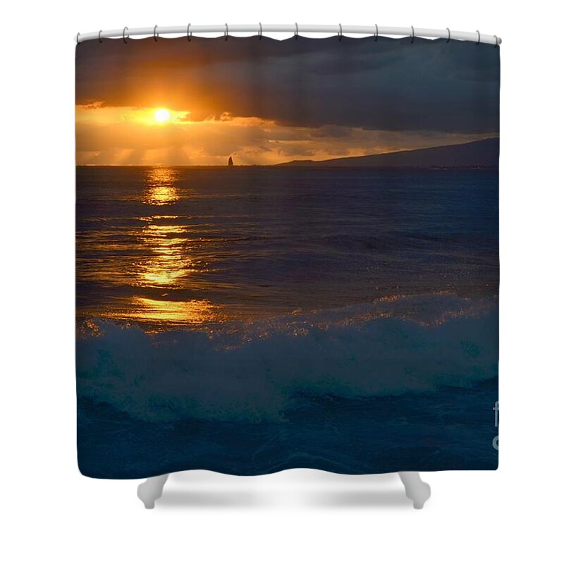 Sunset Shower Curtain featuring the photograph Late Evening Sunset Waikiki Hawaii - 16 by Mary Deal