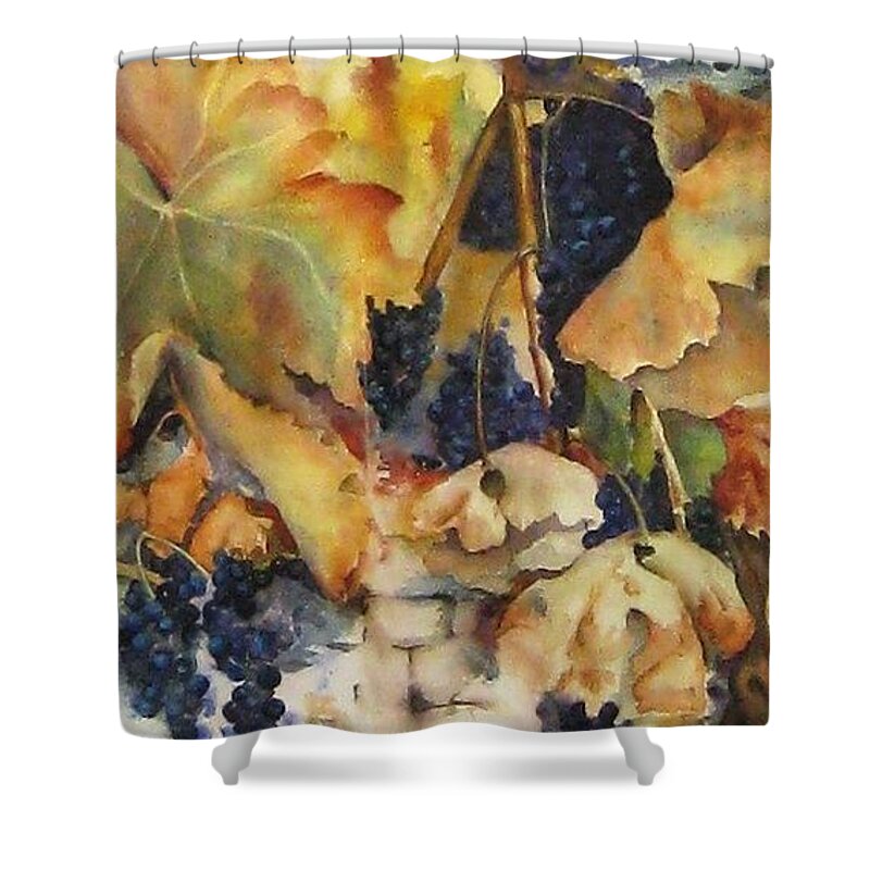 Grapes Shower Curtain featuring the painting The Magic of Autumn Framed by Maria Hunt