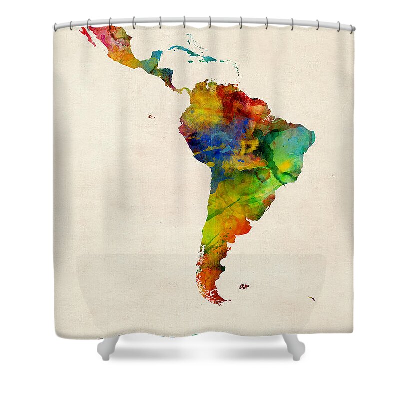 South America Map Shower Curtain featuring the digital art Latin America Watercolor Map by Michael Tompsett
