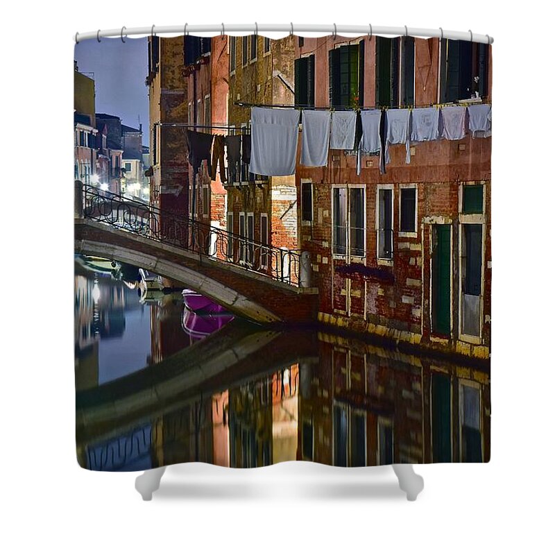 Venice Shower Curtain featuring the photograph Laundry Night by Frozen in Time Fine Art Photography