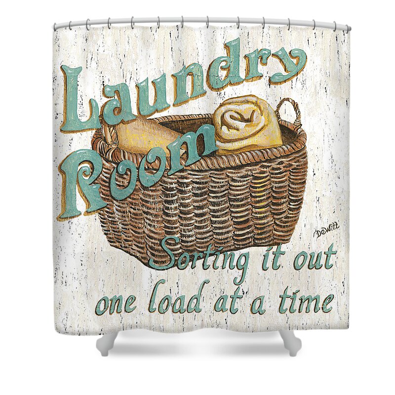 Laundry Shower Curtain featuring the painting Laundry Room Sorting it Out by Debbie DeWitt