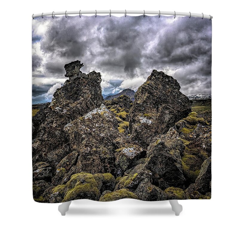 Iceland Shower Curtain featuring the photograph Lava Rock And Clouds by Tom Singleton