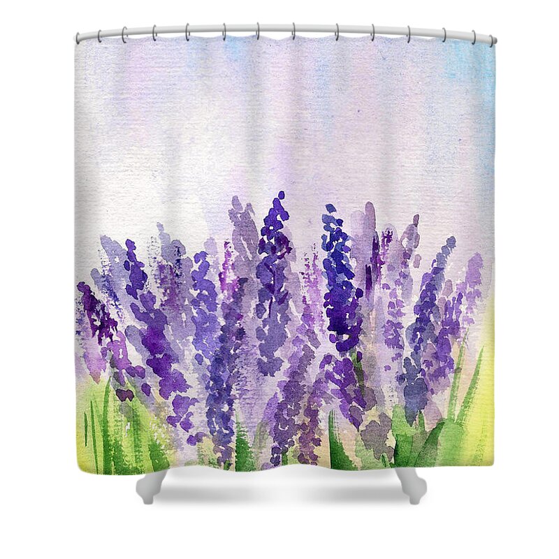 Lavender1 Shower Curtain featuring the painting Lavender field by Asha Sudhaker Shenoy