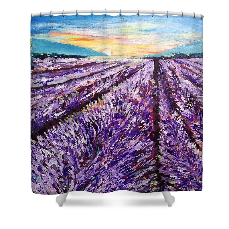 Lavender Shower Curtain featuring the painting Lavender Fields by Lynne McQueen
