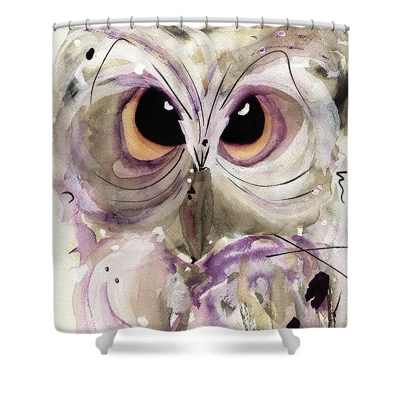 Owl Shower Curtain featuring the painting Lavender Owl by Dawn Derman