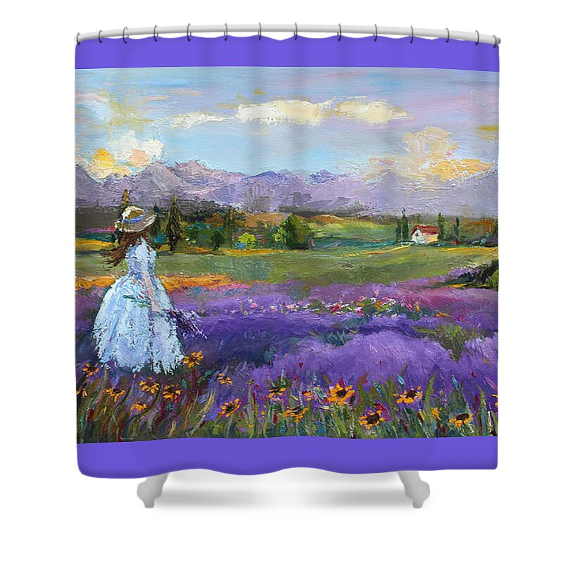 Woman In Flowers Shower Curtain featuring the painting Lavender Splendor by Jennifer Beaudet