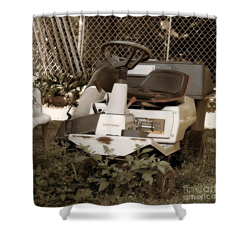 Lawn Shower Curtain featuring the photograph Lawn Ornament - Craftsman Riding Lawn Tractor by Jason Freedman
