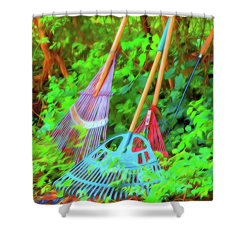 Lematis Vine Shower Curtain featuring the photograph Lawn Tools by Tom Singleton