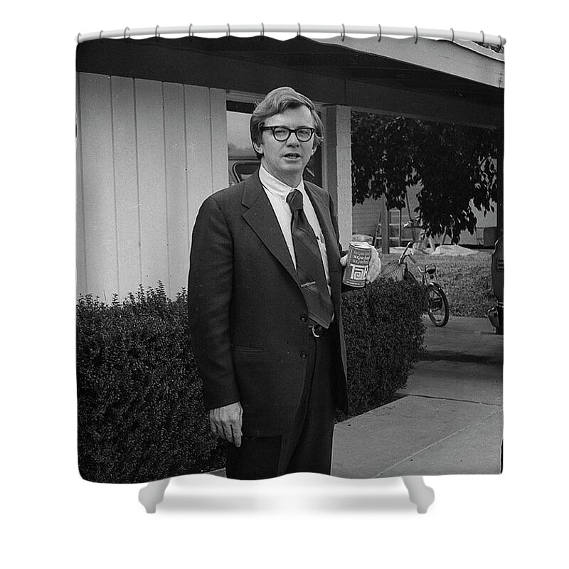 Tab Shower Curtain featuring the photograph Lawyer with Can of Tab, 1971 by Jeremy Butler