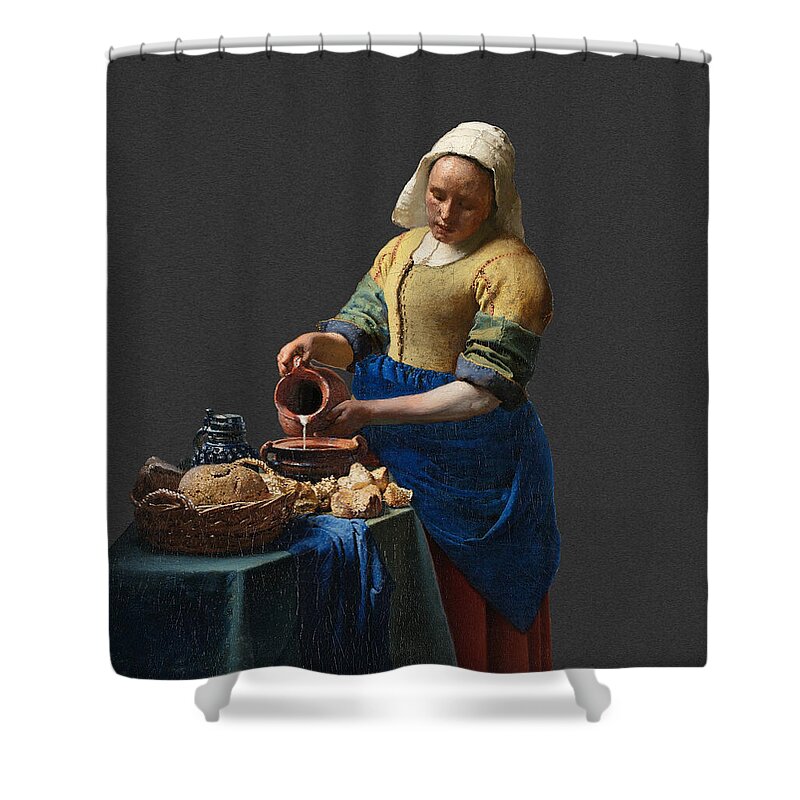 Abstract In The Living Room Shower Curtain featuring the digital art Layered 16 Vermeer by David Bridburg