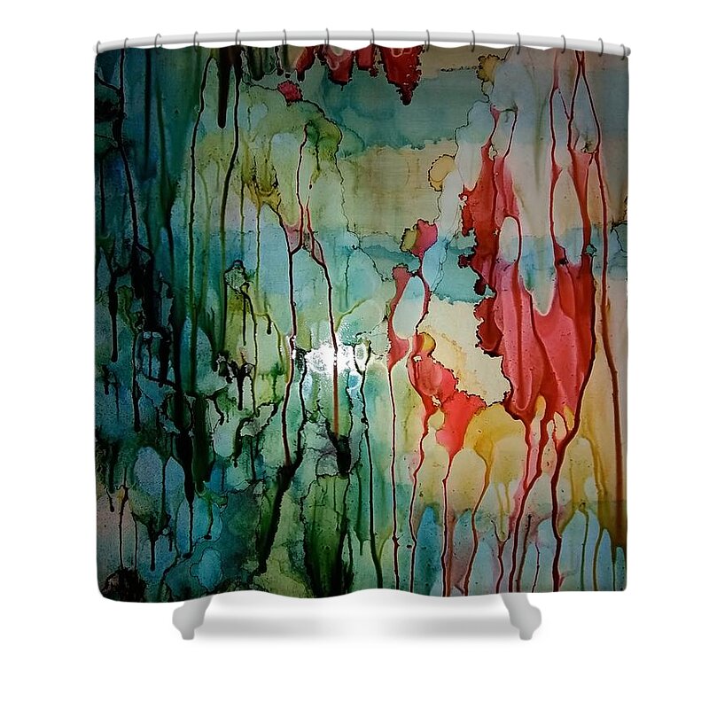 Alcohol Ink Prints Shower Curtain featuring the painting Layers of Life by Betsy Carlson Cross