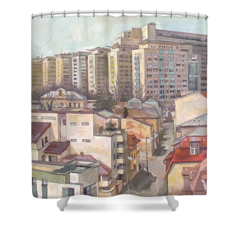 Bucharest Shower Curtain featuring the painting Layers of Time by Filip Mihail