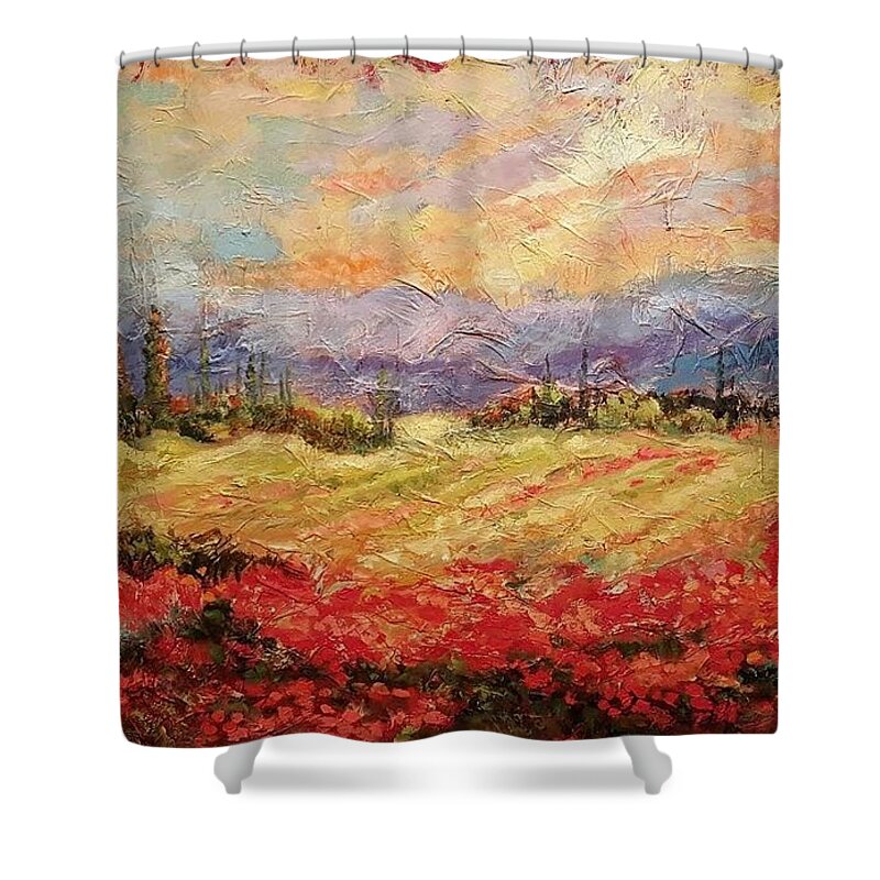 Italian Vineyards Shower Curtain featuring the painting Layers of Tuscany by Ginger Concepcion