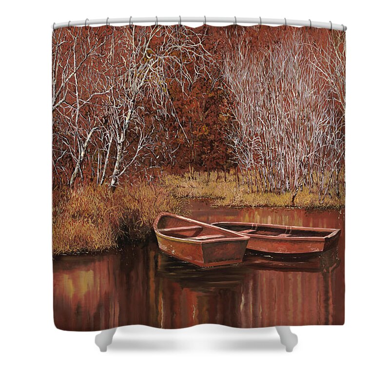 Boats Shower Curtain featuring the painting Le Barche Allo Stagno by Guido Borelli