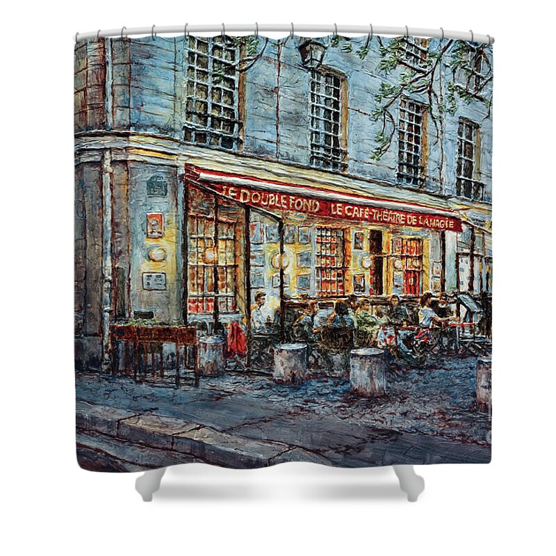 Cafe Shower Curtain featuring the painting Le Cafe- Theatre de la Magie by Joey Agbayani