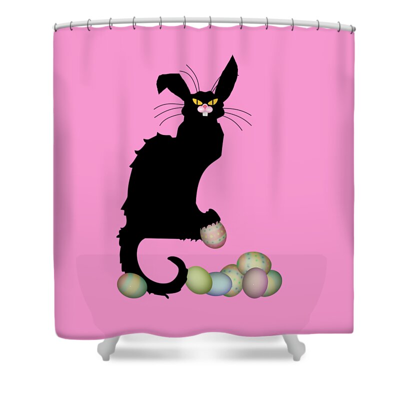 Easter Shower Curtain featuring the digital art Le Chat Noir - Easter by Gravityx9 Designs
