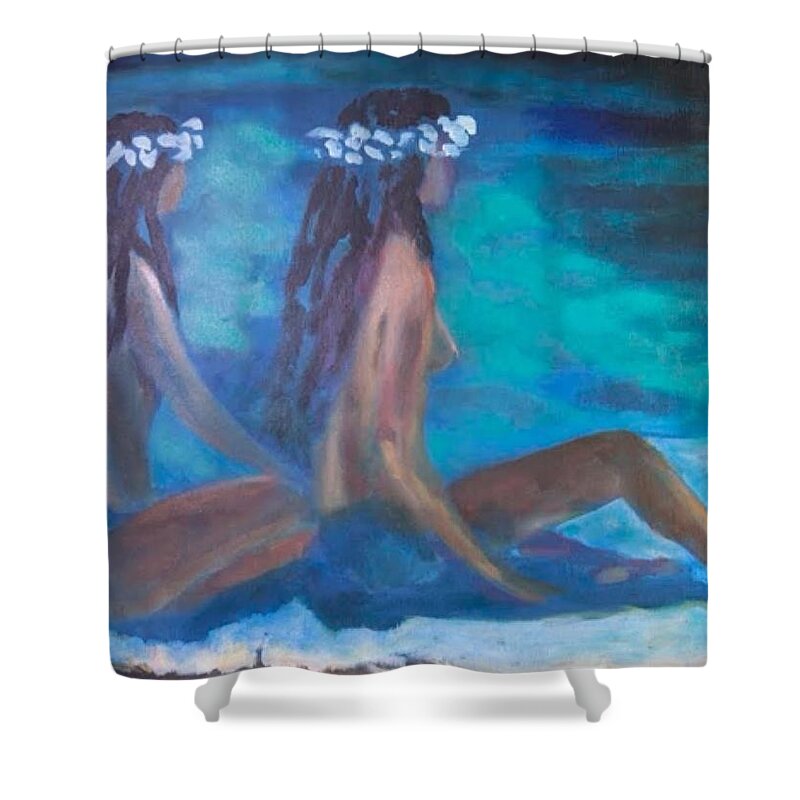 Hawaiian Girls Shower Curtain featuring the painting Le Hawaiane by Enrico Garff