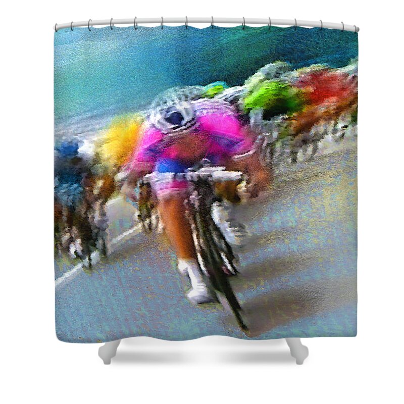 Sports Shower Curtain featuring the painting Le Tour de France 09 by Miki De Goodaboom