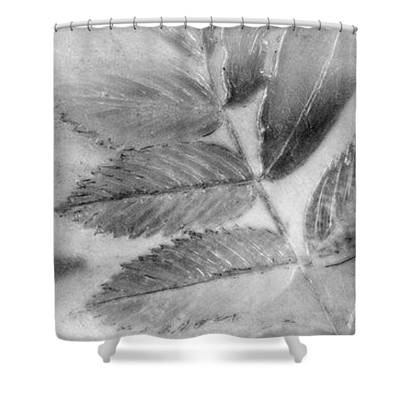 Encaustic Shower Curtain featuring the mixed media Leafage Lustre by Roseanne Jones
