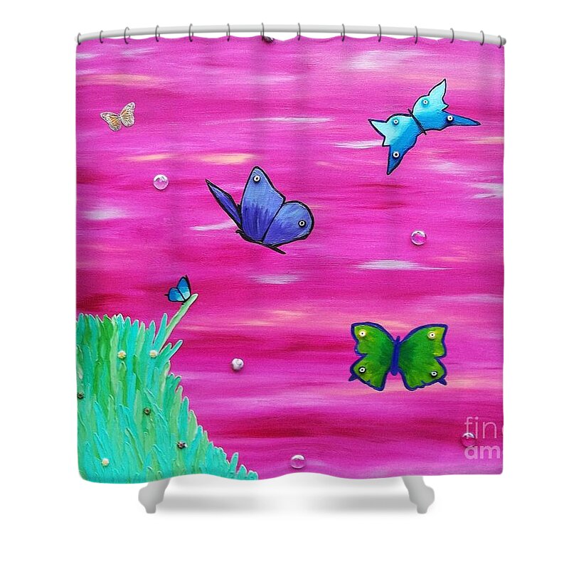 Butterflies Shower Curtain featuring the painting Learning to Fly by Amy Pugh