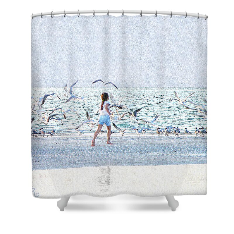 Beach Shower Curtain featuring the photograph Learning to Fly by Mariarosa Rockefeller