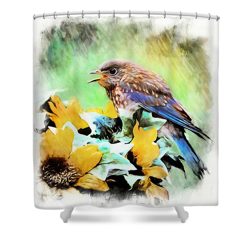 Bluebird Shower Curtain featuring the photograph Learning To Sing by Tina LeCour