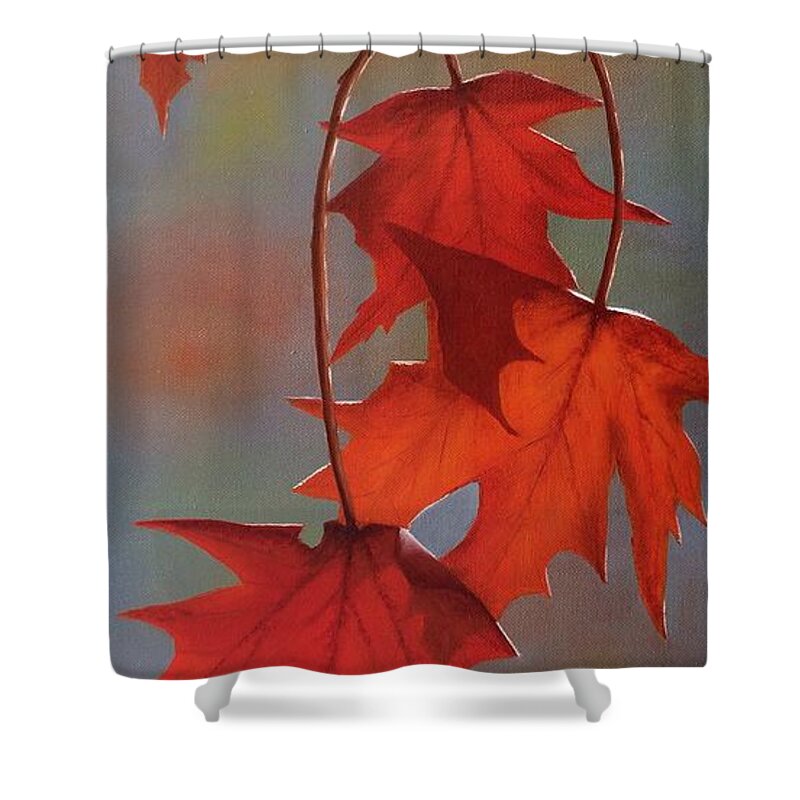 Red Shower Curtain featuring the painting Leaves of Fire by Marlene Little