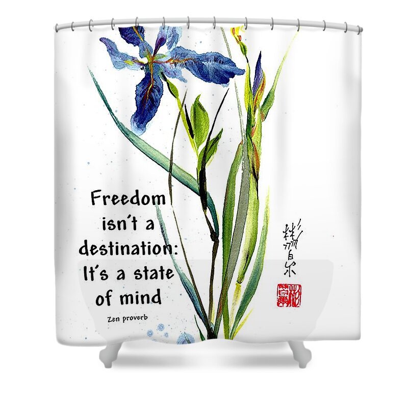 Chinese Brush Painting Shower Curtain featuring the painting Leaving Zen with Zen proverb by Bill Searle