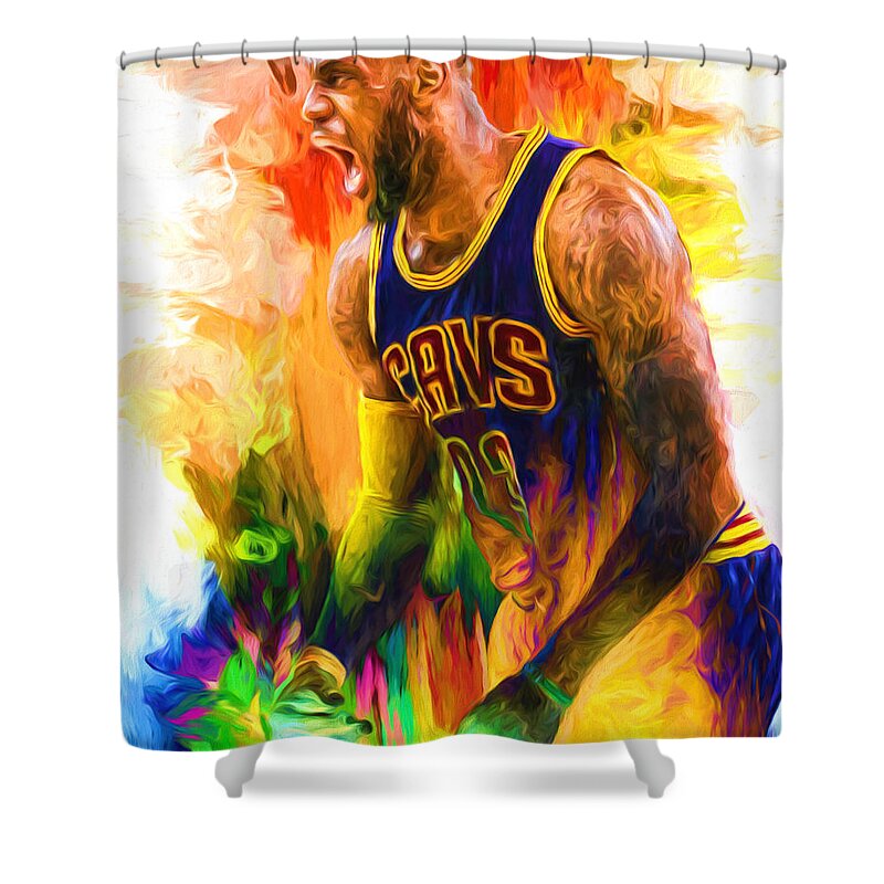 Lebron Shower Curtain featuring the photograph LeBron James Cleveland Cavs Digital Painting 2 by David Haskett II