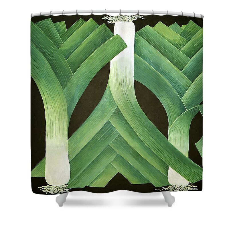 Leek Shower Curtain featuring the painting Leeks by Jennifer Abbot