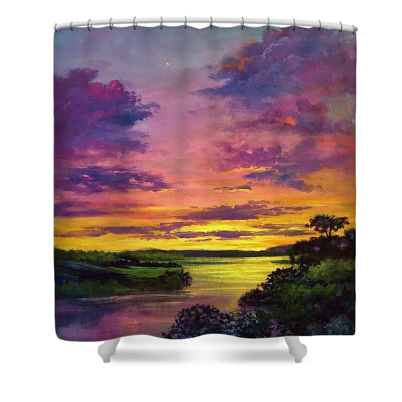 Legend Shower Curtain featuring the painting Legend Of A Sunset #1 by Rand Burns