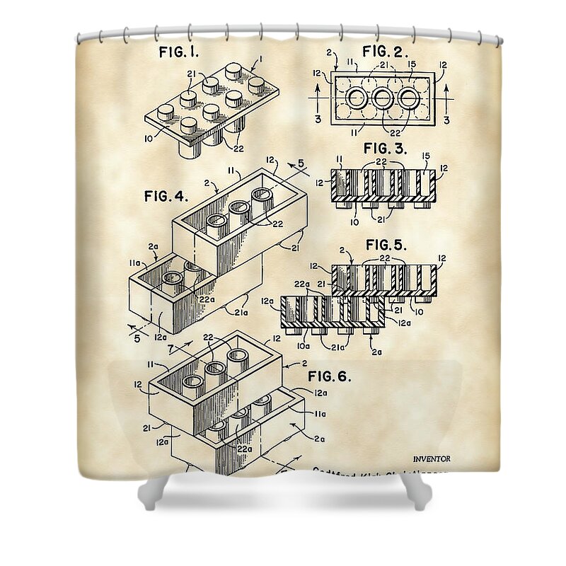 Lego Shower Curtain featuring the digital art Lego Patent 1958 - Vintage by Stephen Younts