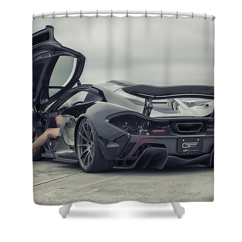 Kyrstannie Shower Curtain featuring the photograph #McLaren #MSO #P1 #wheels and #heels by ItzKirb Photography