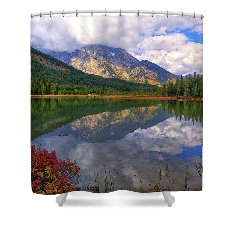 Leigh Lake Shower Curtain featuring the photograph Leigh Lake Morning Reflections by Greg Norrell