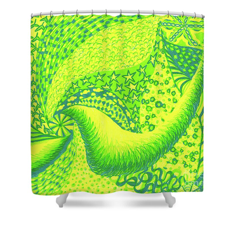 Abstract Shower Curtain featuring the drawing Lemon Lime by Kim Sy Ok