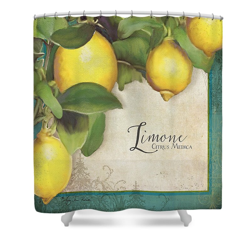 Lemons Shower Curtain featuring the painting Lemon Tree - Limone Citrus Medica by Audrey Jeanne Roberts